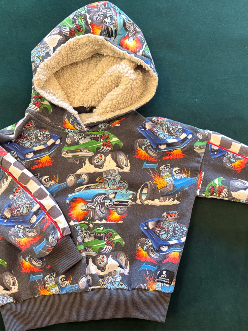 Rock Your Baby Kids Gray Hoodie with Colorful Race Car Print